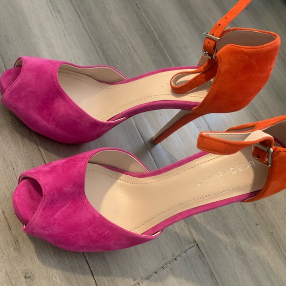 BCBGeneration Lin Ankle Strap Peep Toe Stiletto Heels Bright Suede - Picture 5 of 7